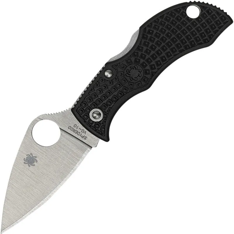 Spyderco Manbug Folding Knife - 1.9" VG10 Satin Leaf Shaped Plain Blade, Black FRN Handle Cyclaire Knives and Tools