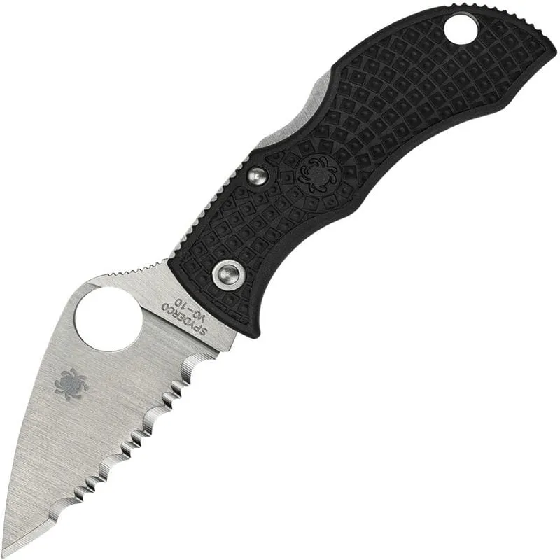 Spyderco Manbug Folding Knife - 1.9" VG10 Satin Leaf Shaped Serrated Blade, Black FRN Handle Cyclaire Knives and Tools