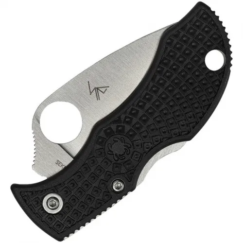 Spyderco Manbug Folding Knife - 1.9" VG10 Satin Leaf Shaped Serrated Blade, Black FRN Handle