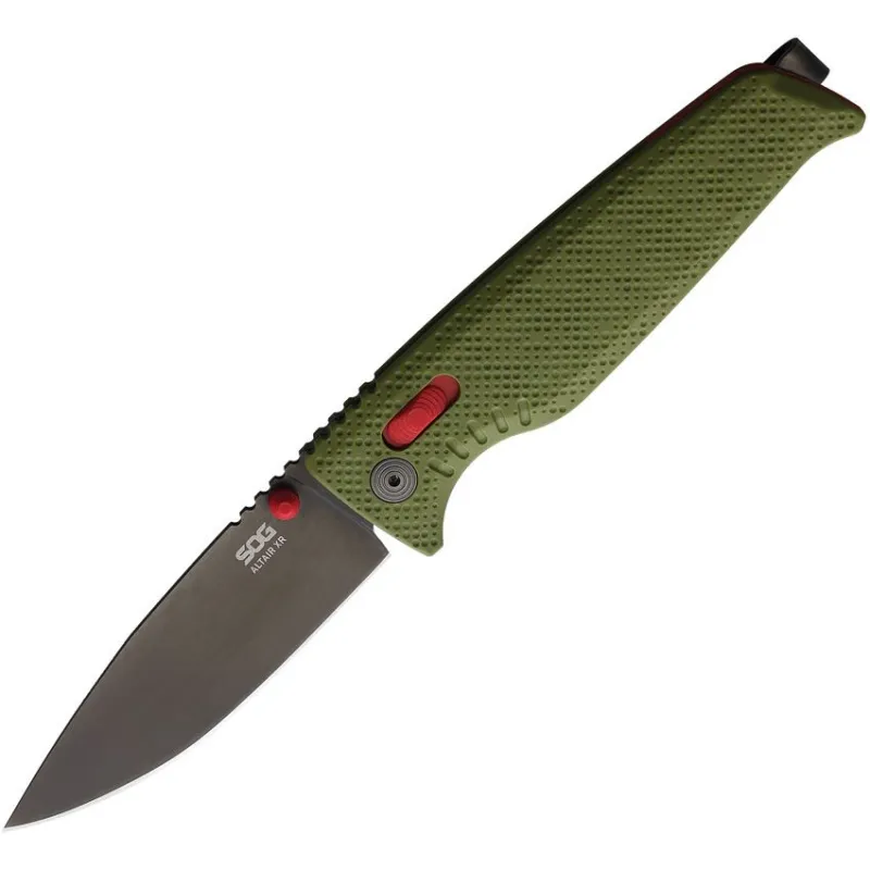 SOG Altair XR Folding Knife - 3.19" 154CM Black TiNi DP Blade Field Green GRN Handle Cyclaire Knives and Tools