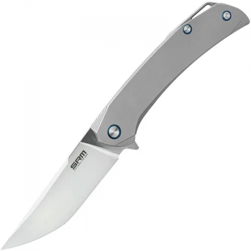 SRM Knives 1411-TZ Large Asika Folding Knife - 3.9" 154CM Bead Blast Clip Point Blade Titanium Handle