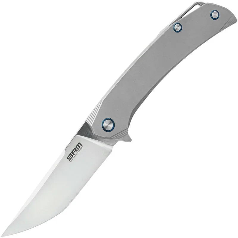SRM Knives 1411-TZ Large Asika Folding Knife - 3.9" 154CM Bead Blast Clip Point Blade Titanium Handle Cyclaire Knives and Tools