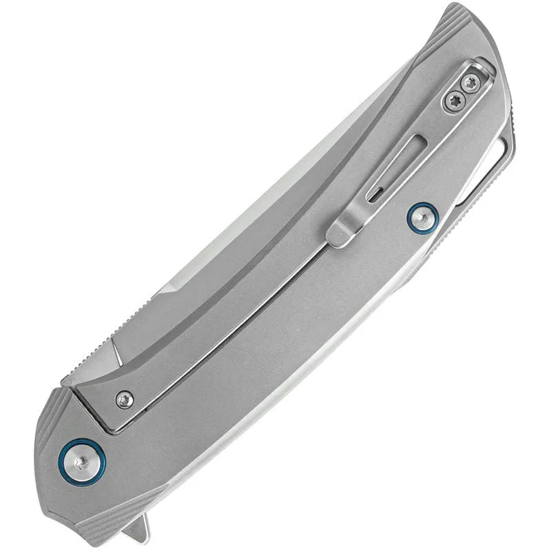 SRM Knives 1411-TZ Large Asika Folding Knife - 3.9" 154CM Bead Blast Clip Point Blade Titanium Handle Cyclaire Knives and Tools