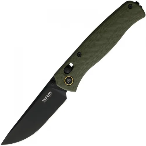 SRM Knives 255L-GP Ambi-Lock Folding Knife - 3.2" 10Cr15CoMoV Black PVD Blade Green G10 Handle