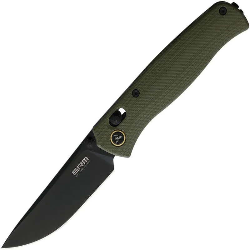 SRM Knives 255L-GP Ambi-Lock Folding Knife - 3.2" 10Cr15CoMoV Black PVD Blade Green G10 Handle Cyclaire Knives and Tools