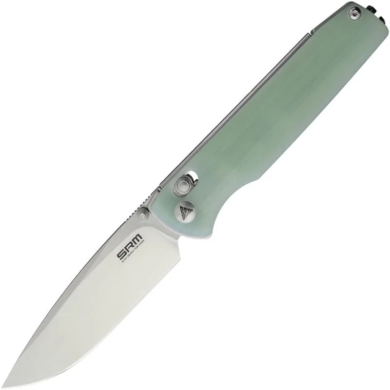 SRM Knives 258L-GC Ambi-Lock Folding Knife - 3.54" D2 Tool Steel Blade Jade G10 Handle Cyclaire Knives and Tools