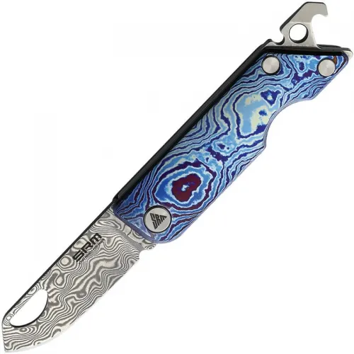 SRM Knives 6435-TL UK EDC Slipjoint Folding Pocket Knife - 1.61" Damascus Blade Damascus Pattern Titanium Handle