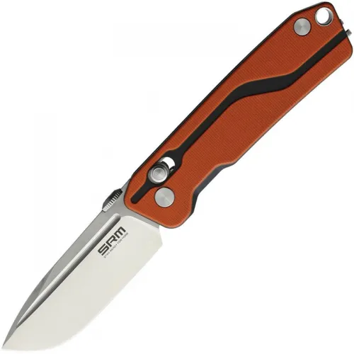 SRM Knives 7228-GJ Rubik Crossbar Lock Folding Knife - 2.72" D2 Tool Steel Blade Orange and Black G10 Handle