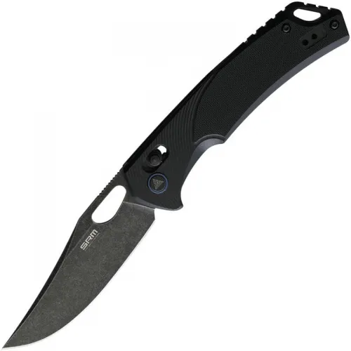 SRM Knives 9201-GB Folding Knife - 3.54" D2 Black Blade Black G10 Handle Crossbar Lock