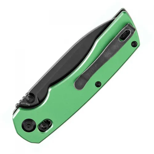 Tenable Knives Kryo Folding Knife - 3.58" 14C28N Black Stonewashed Drop Point Blade Green Aluminum Handle