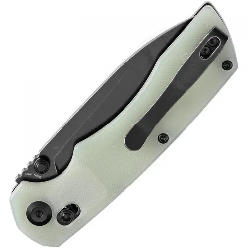 Tenable Knives Kryo Folding Knife - 3.58" 14C28N Black Stonewashed Drop Point Blade Jade G10 Handle