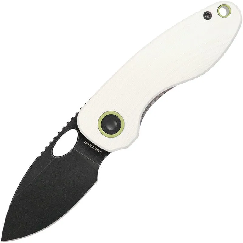 Vosteed Mini Acorn Folding Knife - 2.46" Black 14C28N Stonewashed Blade White G10 Handle Cyclaire Knives and Tools