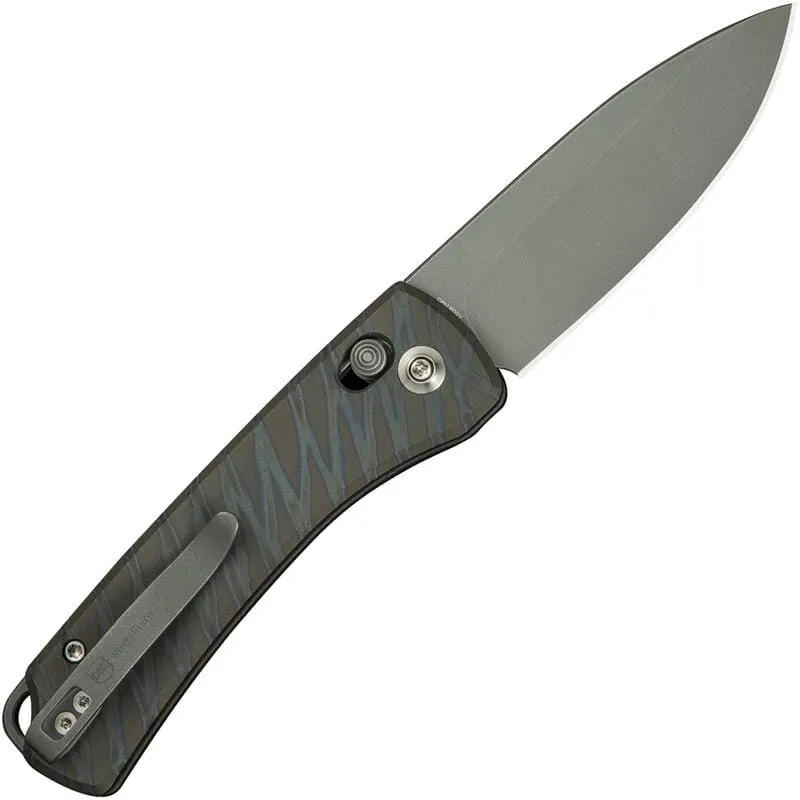 We Knife DBK Dutch Bushcraft NightBlade - 2.98" CPM-20CV Grey Blade Tiger Stripe Flamed Titanium Handle Cyclaire Knives and Tools