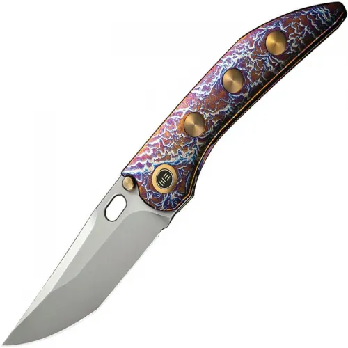 We Knife Attor Folding Knife - 3.55" CPM-20CV Blade Flamed One Piece Titanium Handle