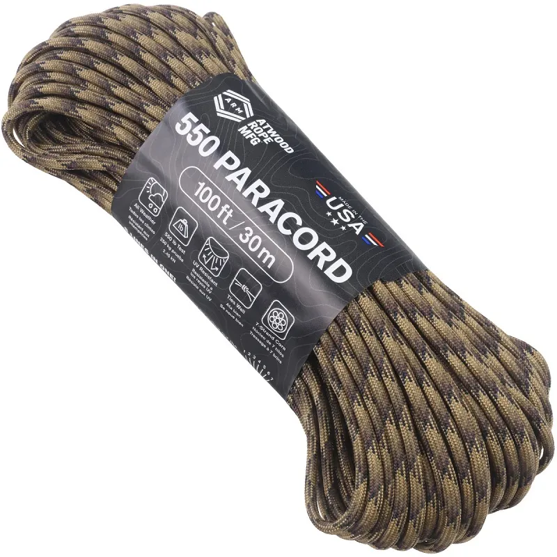 Atwood Rope MFG Premium 550 Paracord - FDE Camo - 100ft  Cyclaire Knives and Tools