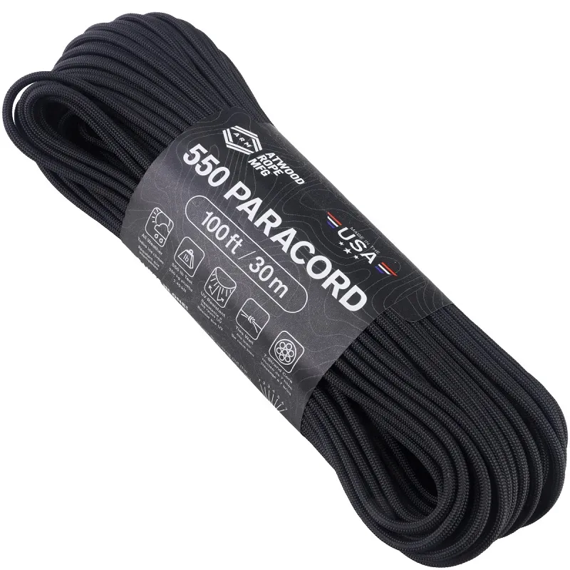 Atwood Rope MFG Premium 550 Paracord - Black - 100ft  Cyclaire Knives and Tools