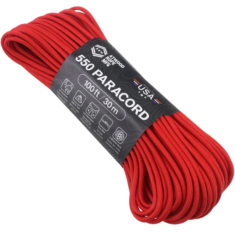 Atwood Rope MFG Premium 550 Paracord - Red - 100ft  Cyclaire Knives and Tools