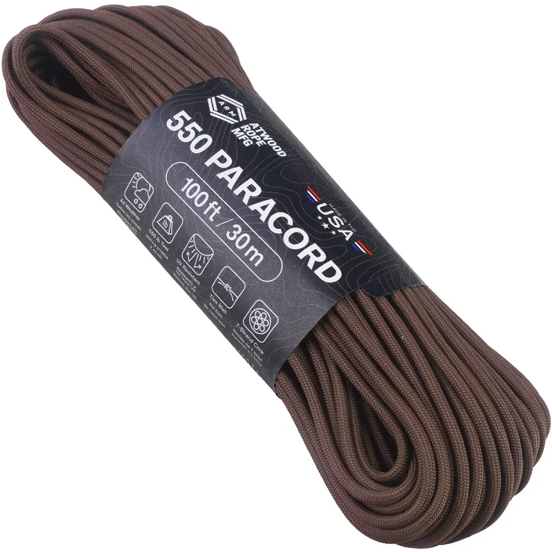 Atwood Rope MFG Premium 550 Paracord - Brown - 100ft  Cyclaire Knives and Tools
