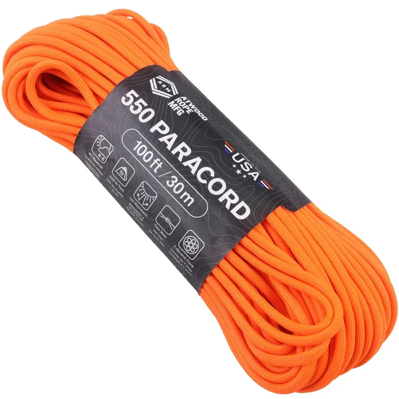 Atwood Rope MFG Premium 550 Paracord - Neon Orange - 100ft  Cyclaire Knives and Tools