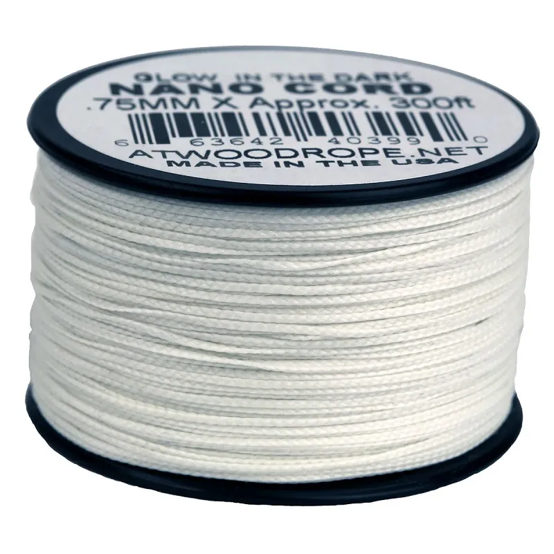 Atwood Rope MFG Nano Glow In The Dark Cord .75mm x 300ft Spool White Cyclaire Knives and Tools