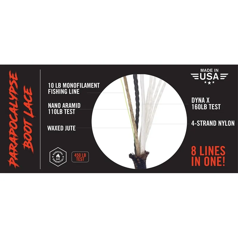 Atwood Rope MFG Parapocalypse - Pack of 3 Sets of 54" (6-7 Holes) Survival Boot Lace 8 Lines In One Cyclaire Knives and Tools