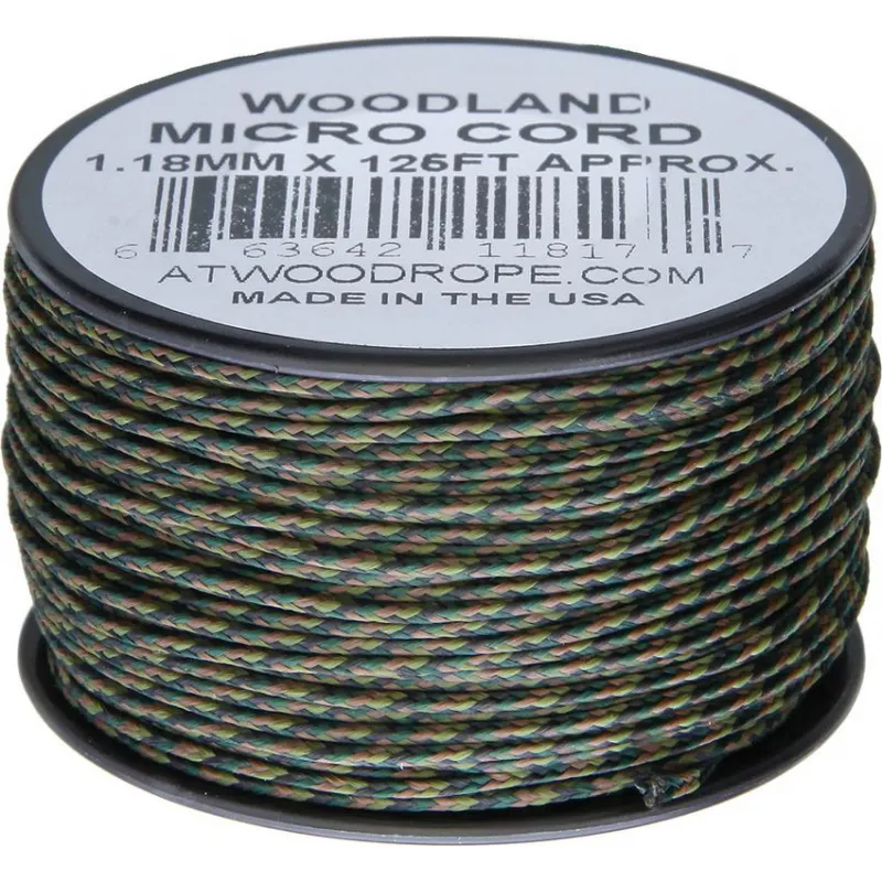 Atwood Rope MFG 1.18mm Micro Cord Woodland Camo 125ft Spool Cyclaire Knives and Tools