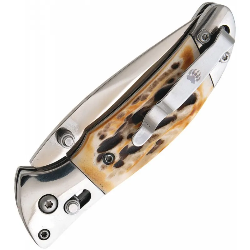 Bear & Son Slide Lock Folding Knife - 2.75" 14C28N DP Blade India Stag Bone Handle Cyclaire Knives and Tools