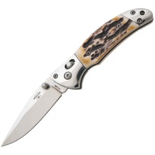 Bear & Son Slide Lock Folding Knife - 2.75" 14C28N DP Blade India Stag Bone Handle