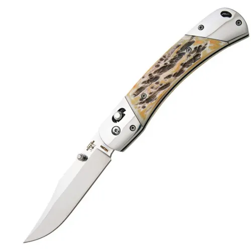 Bear & Son Long Slide Lock Folding Knife - 3.5" 14C28N DP Blade India Stag Bone Handle