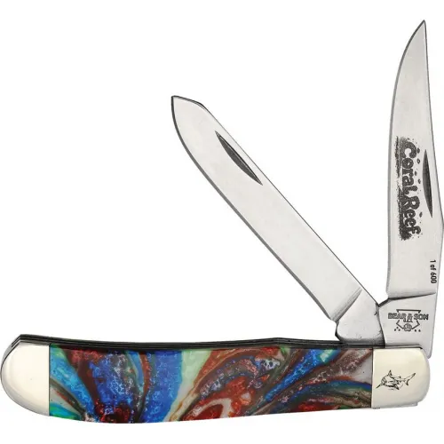 Bear & Son UK EDC Mini Trapper Coral Reef - Dual Blade Clip and Spey Micro Pearl Handle