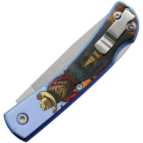 Bear & Son Farmhand Cowgirl - 2.63" Satin Stainless Steel Blade Blue Aluminium Handle with Cowgirl Artwork