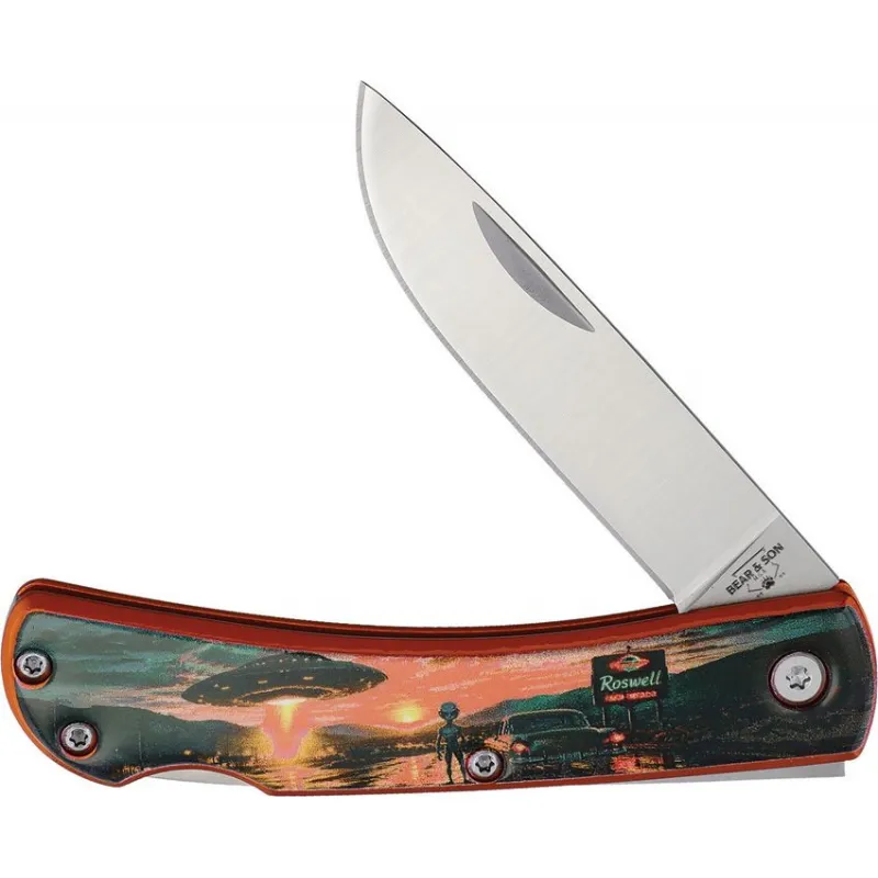 Bear & Son Farmhand Alien - 2.63" Satin Stainless Steel Blade Orange Aluminium Handle with Alien Artwork Cyclaire Knives and Tools