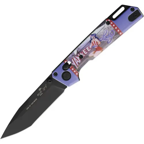 Bear & Son WWII Bomber Pin Up Series April Nekama I Folding Knife - 3.5" Black Blade Yankee Aluminum Handle