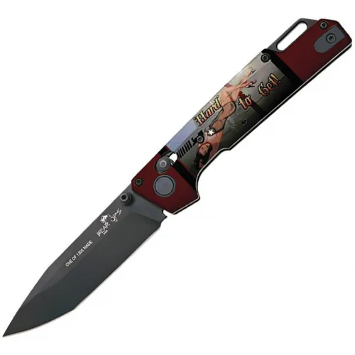 Bear & Son WWII Bomber Pin Up Series August Nekama I Folding Knife - 3.42" Black Blade Hard to Get Aluminum Handle