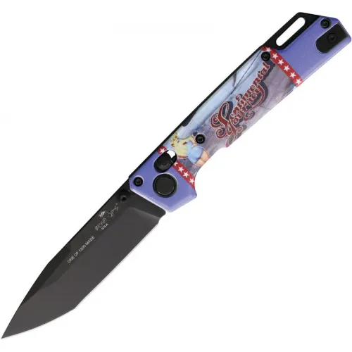 Bear & Son WWII Bomber Pin Up Series January Nekama I Folding Knife - 3.5" Black Blade Sentimental Journey Aluminum Handle Free 2027 Calendar