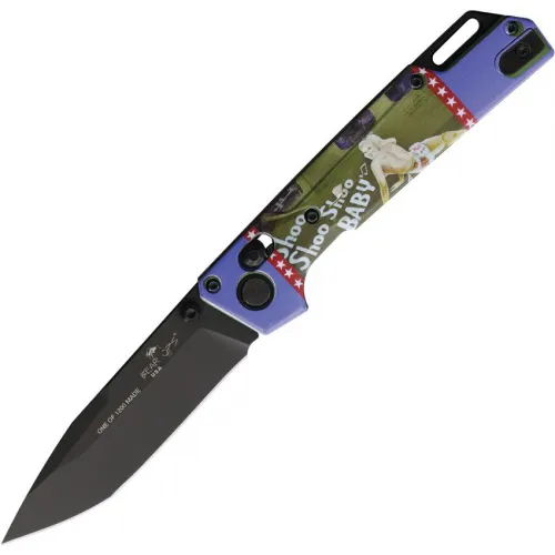 Bear & Son WWII Bomber Pin Up Series March Nekama I Folding Knife - 3.5" Black Blade Shoo Shoo Baby Aluminum Handle
