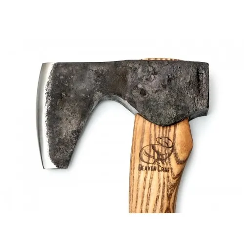 BeaverCraft AX6 Compact Long Bearded Bushcraft Hatchet – Carbon Steel Axe with Ash Wood Handle & Leather Sheath