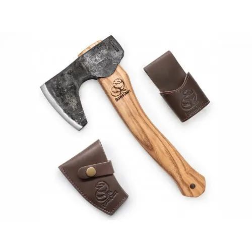 BeaverCraft AX6 Compact Long Bearded Bushcraft Hatchet – Carbon Steel Axe with Ash Wood Handle & Leather Sheath