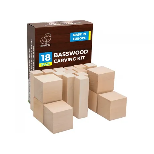 BeaverCraft BW18 - 18 Piece Set of Basswood Carving Blocks