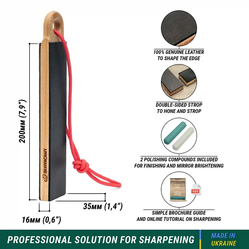 BeaverCraft LS9P2 Pocket Dual Sided Leather Paddle Strop with 2 Compunds Cyclaire Knives and Tools