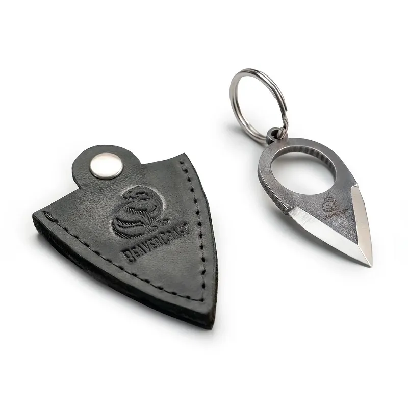 BeaverCraft PK1 Small Keychain Knife with Finger Ring and Leather Sheath Cyclaire Knives and Tools