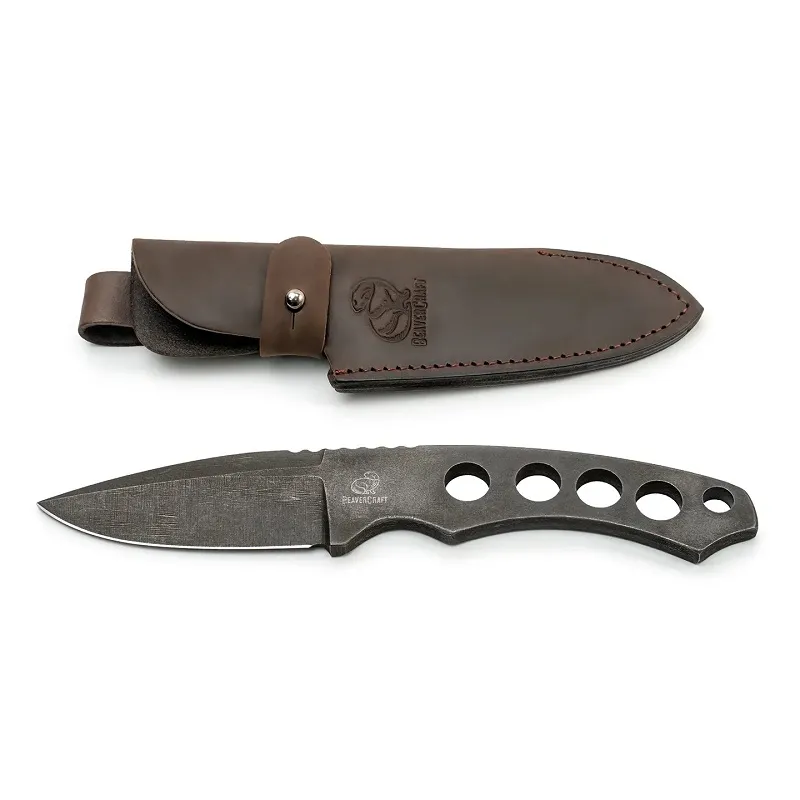BeaverCraft SNK2 Skeleton Knife with Leather Sheath - 3.34" Carbon Steel Blade Cyclaire Knives and Tools