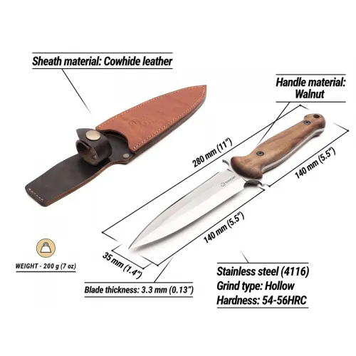 Beavercraft TLK2 Tactical Knife - 5.51" X50CrMoV15 Blade, Walnut Handle