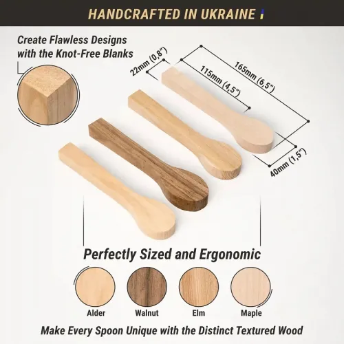 BeaverCraft Pack of 4 Wood Carving Spoon Blanks - Alder, Walnut, Elm, Maple