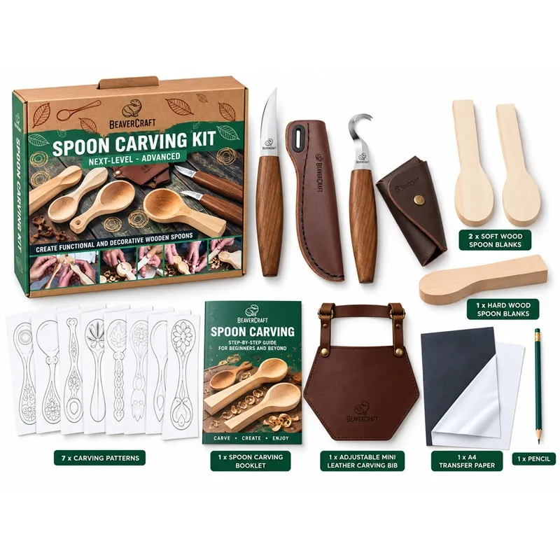 BeaverCraft Limited Edition Advanced Spoon Carving Kit Gift Box - Knives, Blanks Leather Carving Bid In One Gift Presentation Box Cyclaire Knives and Tools
