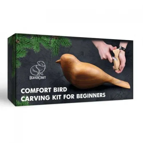 BeaverCraft DIY01 Comfort Bird Wood Carving Kit – Beginner Whittling Set with Basswood Blank, Knife & Step-by-Step Guide