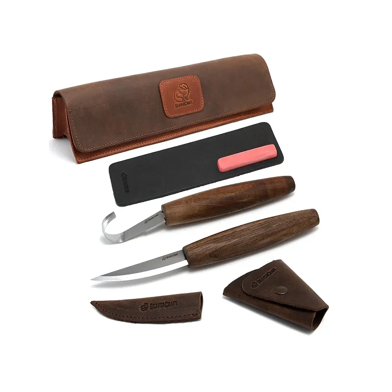 BeaverCraft S01X Brown - Deluxe 4 Piece Right Handed Spoon Wood Carving Tool Set Cyclaire Knives and Tools