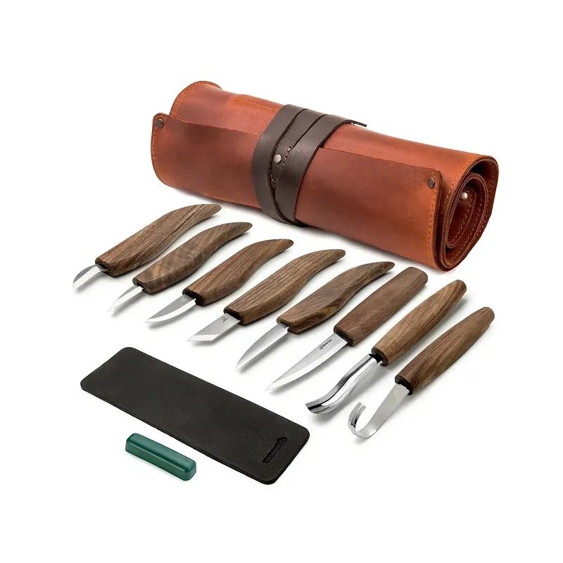 BeaverCraft S18X - Limited Edition Premium 11 Piece Wood Carving Tool Set with Leather Pouch Walnut Handles and Leather Strop Cyclaire Knives and Tools