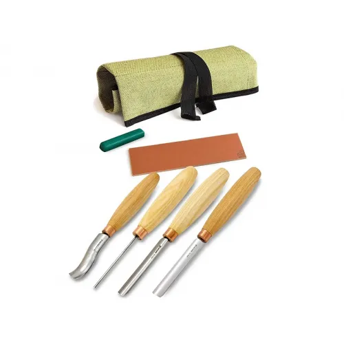 BeaverCraft SC01 Gouge Wood Carving Tool Set - 4 Wood Carving Gouges and Chisels with Tool Roll