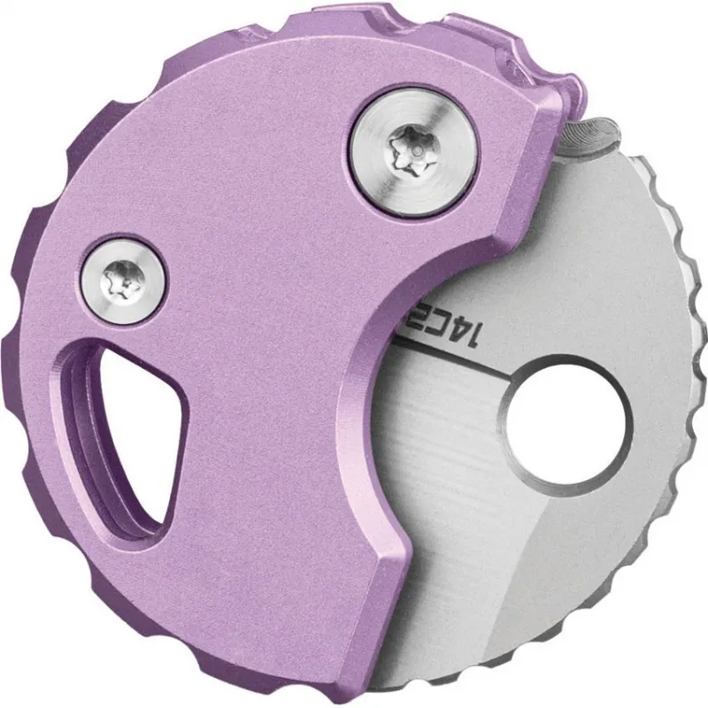 Bestechman Turtle Button Lock Keychain Folding Knife - 0.79" 14C28N Bead Blast Sheepsfoot Blade Purple Titanium Handle